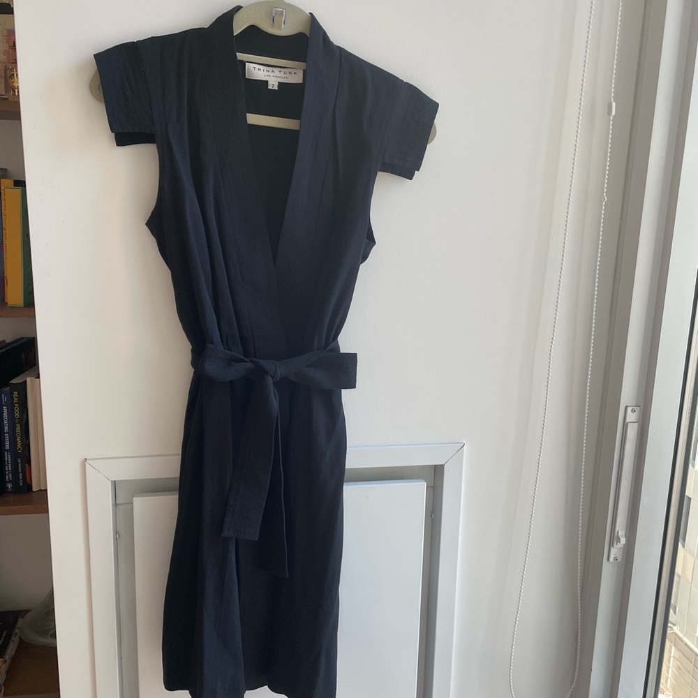Trina Turk black 100% cotton wrap dress